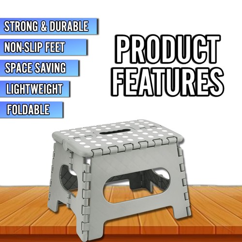 Grey Folding Step Stool Portable Lightweight Space Efficient Non-Slip Stool - Picture 3 of 5