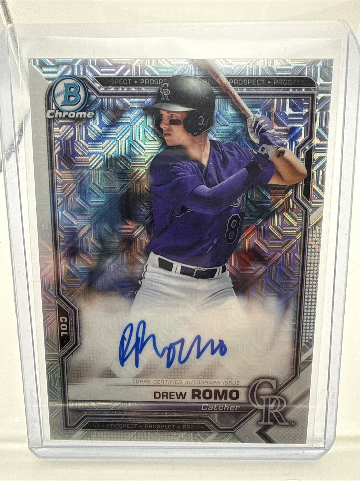 Topps 2021 Bowman Chrome Mega Box Mojo Auto RC Drew Romo Rockies #BCMA-DR