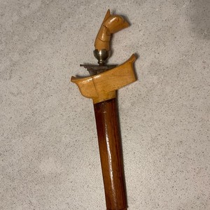 Vintage Malay Keris Dagger In Wood Sheath, Carved Hilt, Wavy Blade, 8”