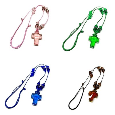 Multiple-facets Crystal Bead Cross Rosary Necklace Birthday Wedding Festival