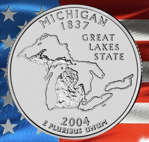 【新品未開封】2004年発行 ミシガン州Quarter 1 バンク•ロール 2004 MICHIGAN P&D STATE QUARTER ORIGINAL UNCIRCULATED BANK