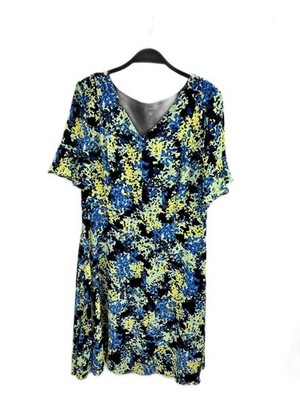 Talbots Women's Size 10 Black Blue Yellow Floral Abstract V-Neck Dress Classic