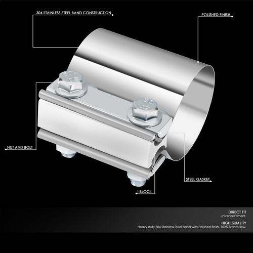 2Pcs 2.5" T304 Stainless Steel Butt Joint Band Muffler Exhaust Pipe Clamp Sleeve - Bild 2 von 6