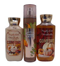 Bath  Body Works Marshmallow Pumpkin Latte BODY MIST GEL BODY LOTION 3 Pack 