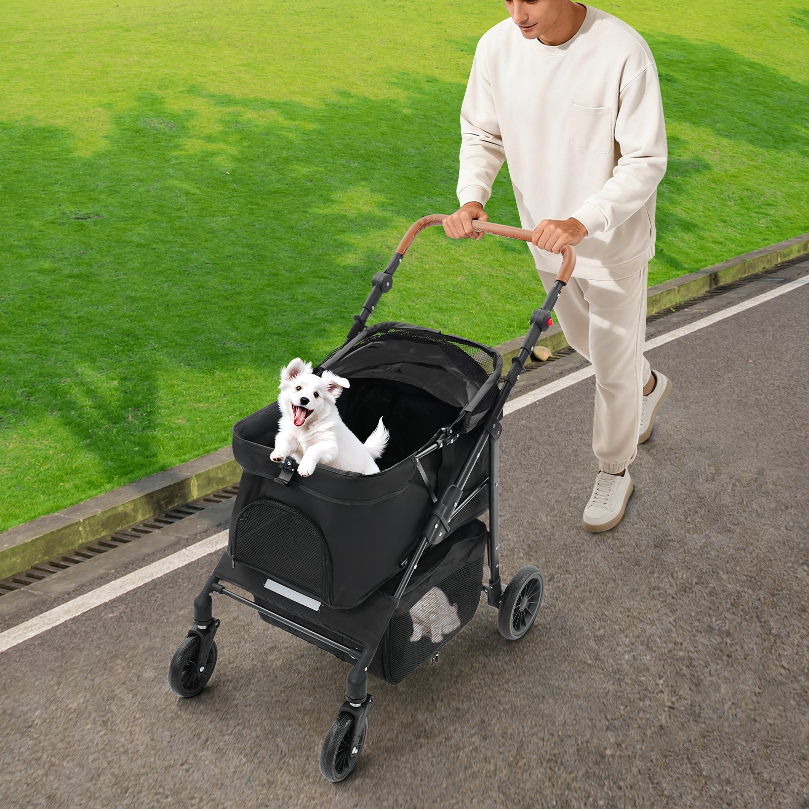 Carrello pieghevole a due piani per cani e gatti di piccola e media taglia