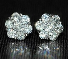 2 Ct Round Cut Lab Created Diamond Cluster Stud Earrings 14K White Gold Plated