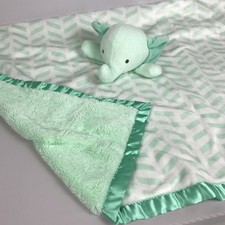 Cloud Island Plush Elephant Security Blanket Baby Lovey Large 30x30 Green/White