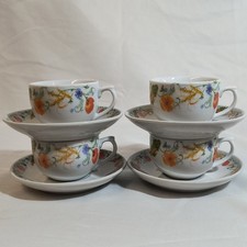 Vintage Fiorucci Floral Ceramic Tea Cup & Saucer Set of 4 Italy Style 8 Pieces