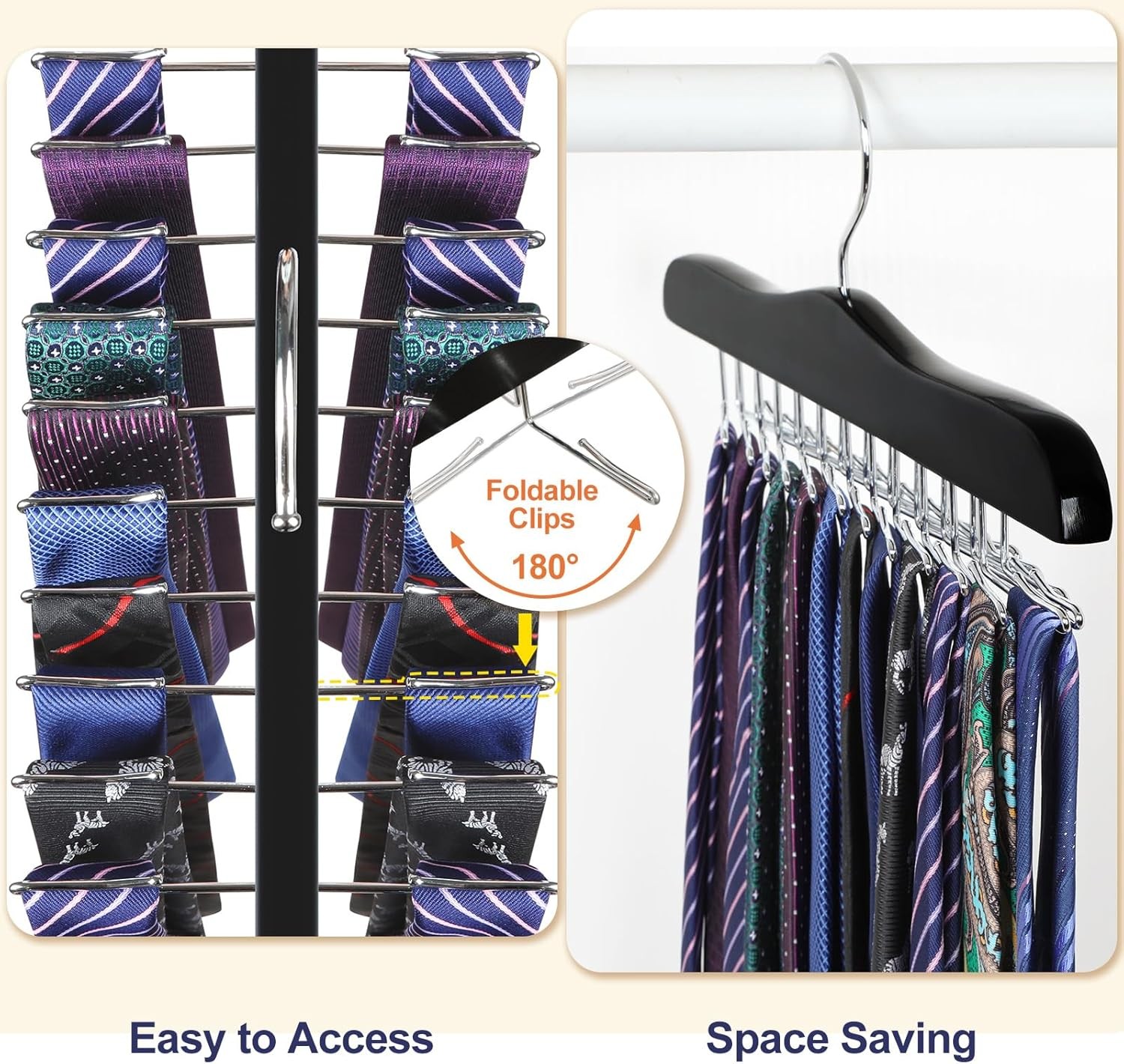 TOPIA HANGER Tie Rack Hanger for Closet, Wooden Organizer 1-Pack, Black 