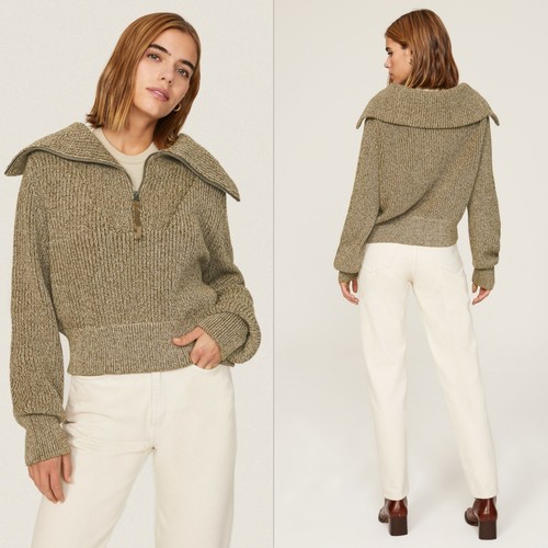 Varley Mentone Half Zip Sweater Cotton Jumper in Olive Size Medium NWOT