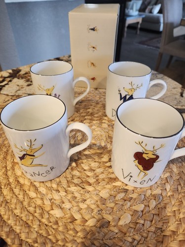 Pottery Barn Rentier Tassen 4er Set 12 Oz Dasher, Füchsin, Tänzerin, Tänzerin NEU