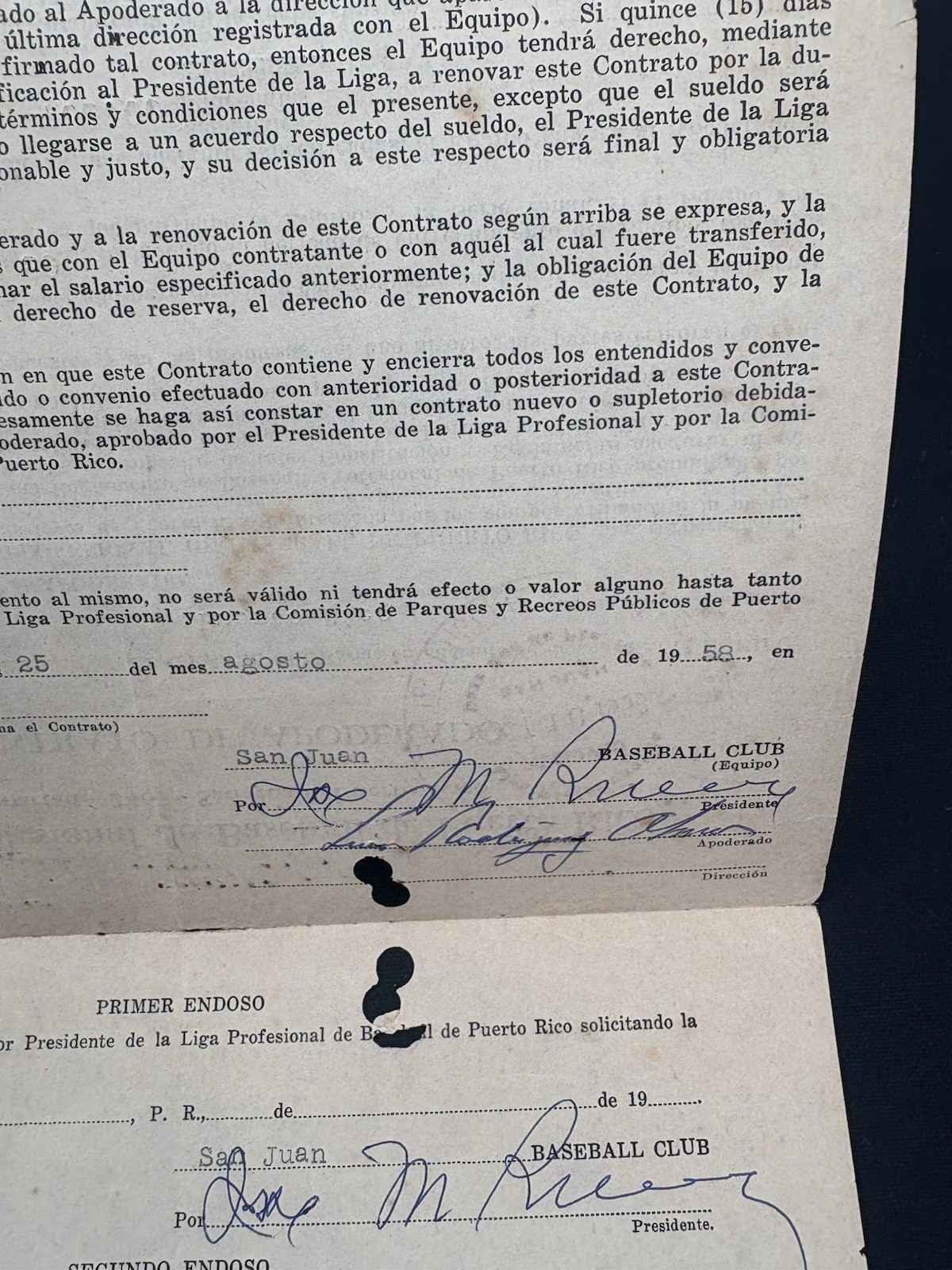 L@@K PUERTO RICO CONTRACT  1958-59 BASEBALL  LUIS RODRIGUEZ OLMO SIGNED