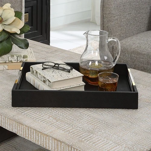 Uttermost 18059 Wessex Black Faux Shagreen with Acrylic and Brass Tray - Picture 6 of 6