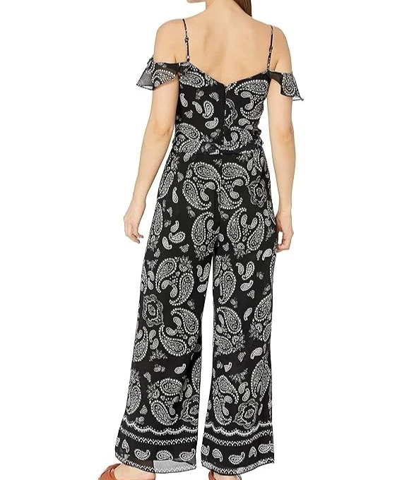 Tahari ASL sz 16 Black White Paisley Jumpsuit Cold/Off Shoulder $138 NWT 07 - Image 2 of 4