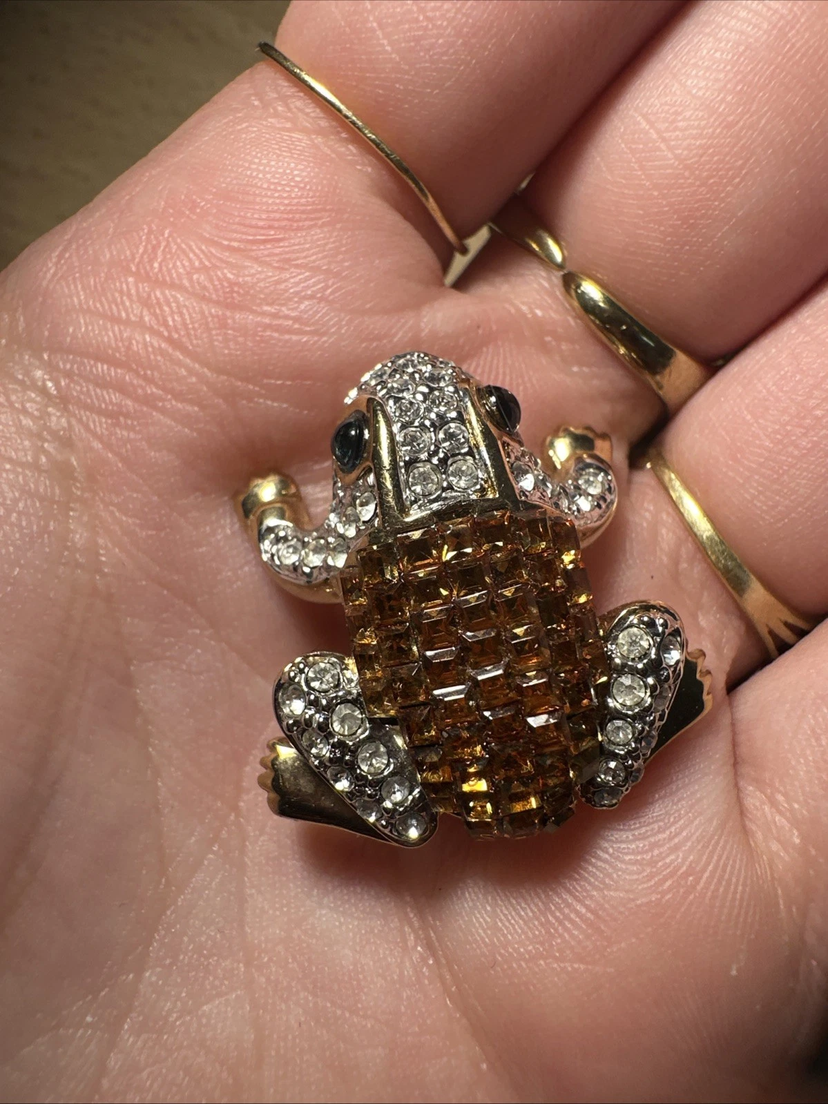 Petite Broche Grenouille Strass Orange Bijoux Fantaisie