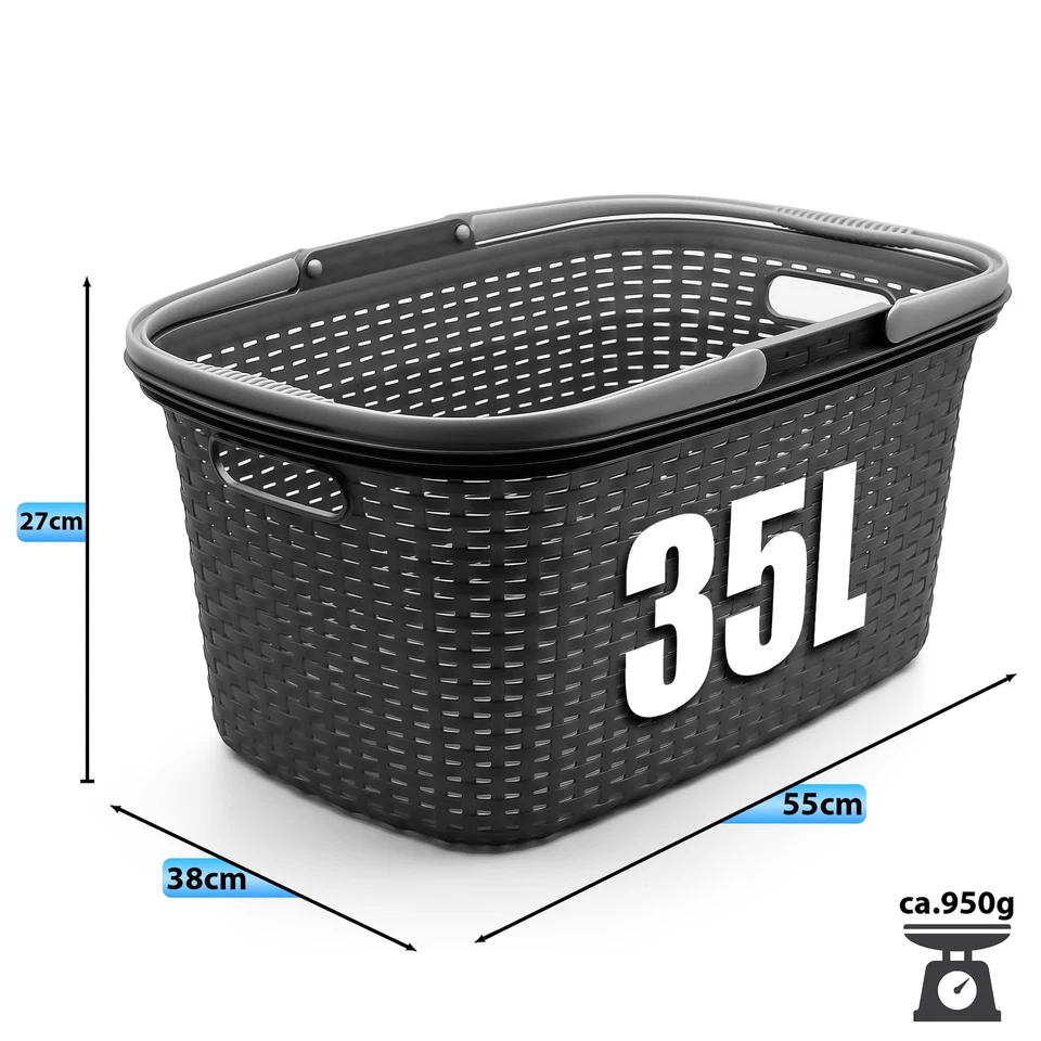 2 Stück Wäschekorb mit Henkel 35L Rattan Design Wäschewanne Made in Germany - Bild 3 von 4