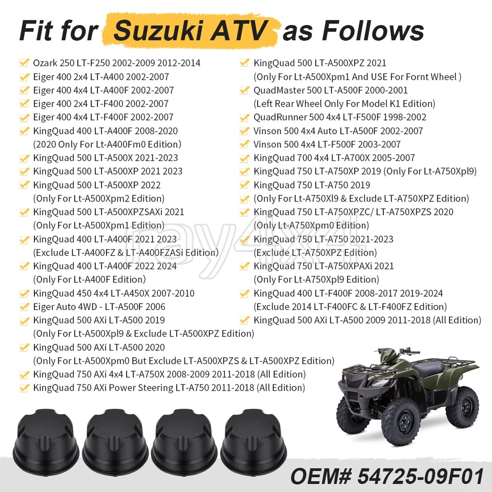 Tapacubos delanteros y traseros para Suzuki King Quad 750 LT-A750 2008-2023 54725-09F01 Foto 4 de 4