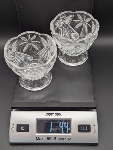 (2) Crystal Clear Germany Pedestal Bowl etched Angels / Snowflake glass votives - Picture 7 of 7