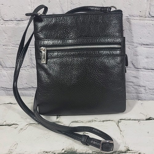 Giani Bernini Purse Triple Zip Pebble Leather Dasher Crossbody Black Silver - Picture 13 of 24