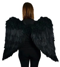 Touch of Nature Black Adult Angel Wings - 43" by 27" - Halo Included - Black Fea
