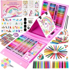 Kids Art Set, 230 PCS+ Art Supplies for Kids with Double-Sided Easel, Coloring K