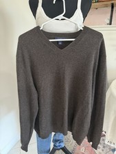 Lands End 100 Cashmere V Neck Sweater Brown Men's Large Soft Preppy Casual