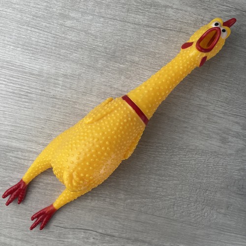 Yellow Rubber Chicken Squeeze Toy 14 Inch Squawking Novelty Gag Gift Prank Prop