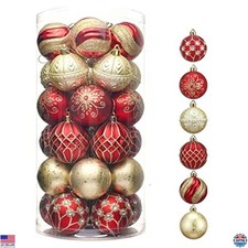 Valery Madelyn 30-Piece Shatterproof Red Gold Christmas Ornament Set - 2.36