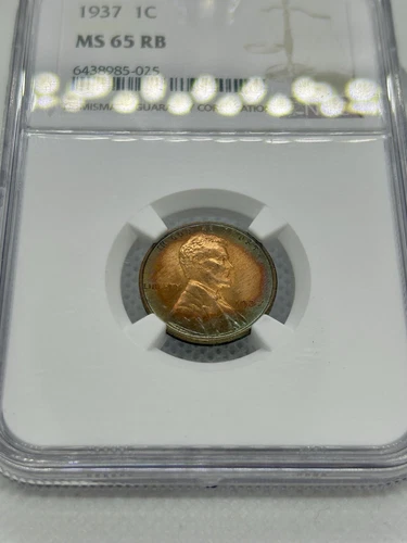 1937 Lincoln Wheat 1c Cent NGC MS65RB Monster Tone Rainbow