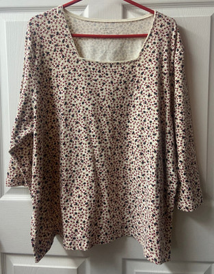 Knit Top Multi Plus 2X Square Neck 3/4 Sleeve Pullover Casual Comfort Kim Rogers