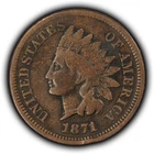 1871 1c Indian Head Small Cent - Chocolate Brown - Fine Semi Key Date - Y6501