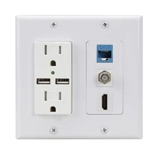 Hdmi USB Outlet Charger Wall Plate,2 Power Outlet 15A with Dual 2.1A USB Char...