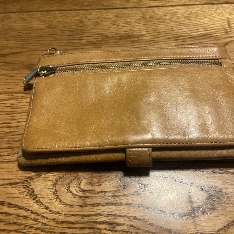 HOBO Bolso sin asas Cartera Muñequera Marrón Cuero Genuino Foto 3 de 4