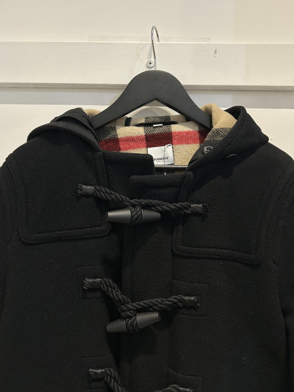 Burberry Wool Duffle Coat Black w Nova Check Lining Men's Size Medium image 2