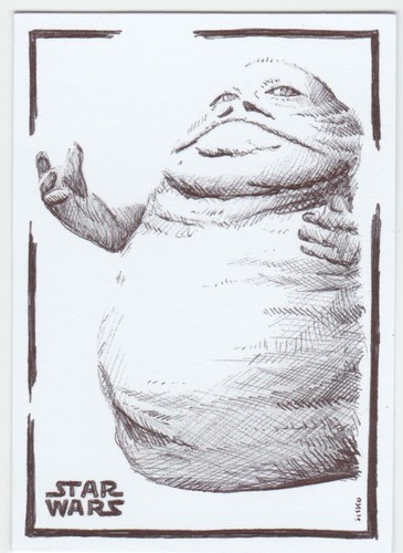 ACEO Art Sketch Card Star Wars Jabba The Hutt Ink Drawing B
