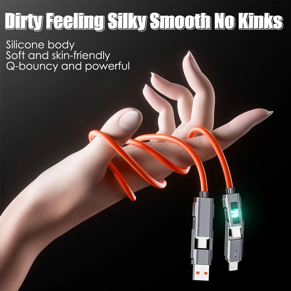 4 in1 Digital Display USB Type-C PD Fast Charging Cable 100W For iPhone Android - Image 3 of 4