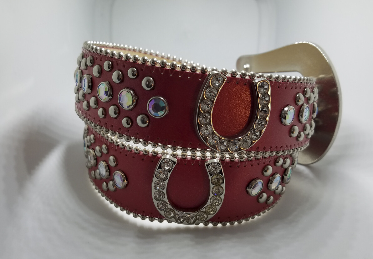 Red Rhinestone Belt with Horseshoe Rhinestone Concho's Large