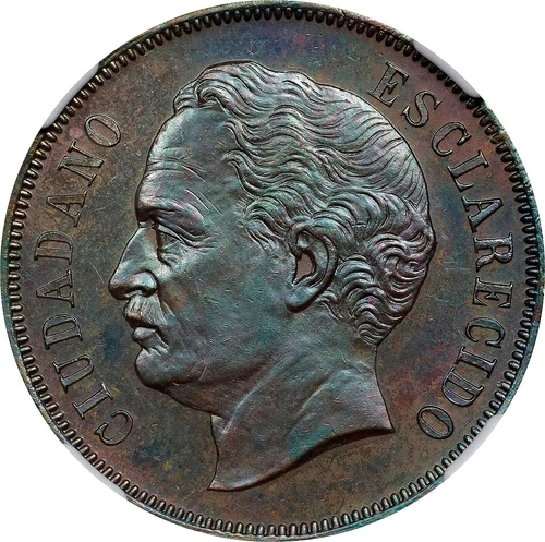 1863-E VENEZUELA REPUBLIC COPPER ESSAI 2 CENTAVOS (PATTERN) NGC SPECIMEN 61 BWN