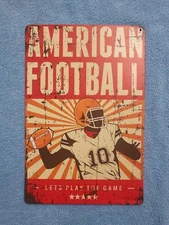 American Football Tin Sign 12"×8" Let's Play the Game Vintage Style - Brand New