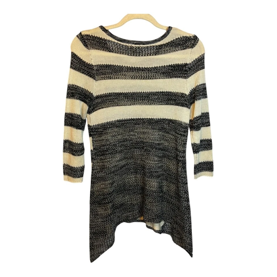 Suéter One World para mujer talla pequeña túnica tejido rayas negro blanco Foto 2 de 4