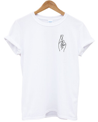 Finger gekreuztes Handzeichen T-Shirt süß Logo Lucky Luck Alternative Hipster L338