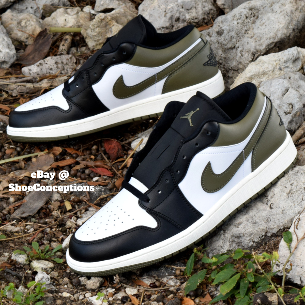★NIKE★ Air Jordan 1 Low M Black White Medium Olive 5535580 Nike Air Jordan 1 Low Shoes Black White Medium Olive 553558