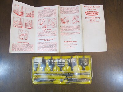Vintage Craftsman Power Wood Boring Drill Bits 9 - 2082 Crown Logo Complete Set