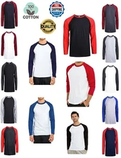 Men Baseball T-Shirt 100% Cotton Long Sleeve Soft Breathable Raglan Jersey S-3XL