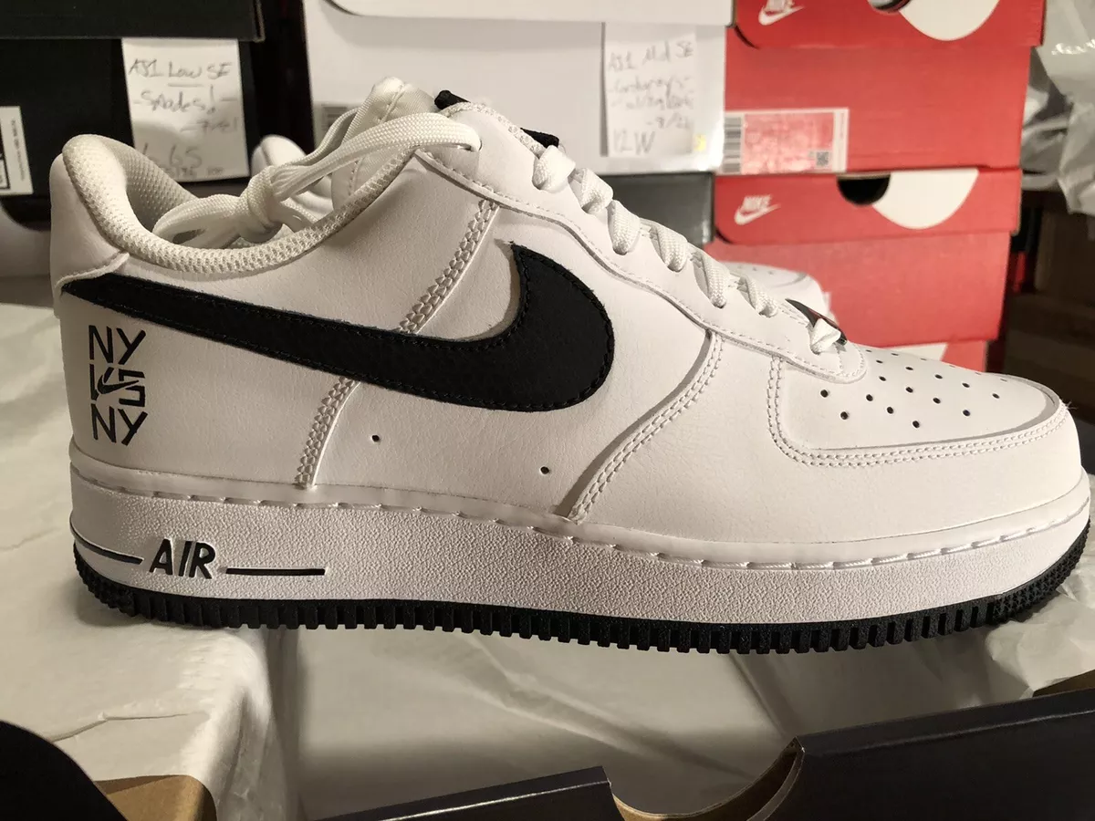 8.5 Men Nike Air Force 1 Low NY vs. NY White/Black Leather CW7297-100 New  In Box