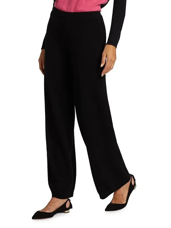 NEW Joan Vass wide-leg wool & cashmere sweater pants Size L  #S8127