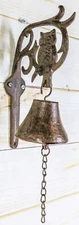 Cast Iron Rustic Western Wise Owl On Branch Scrolls Door Wall Dinner Yard Bell