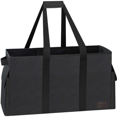 Sturdy Extra Large Utility Tote Bag Hard Bottom Reinforced Collapsible Black
