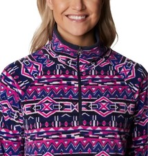 Columbia Women  s Glacial IV Print Half Zip Pullover Dark Shappire Stripe Print S