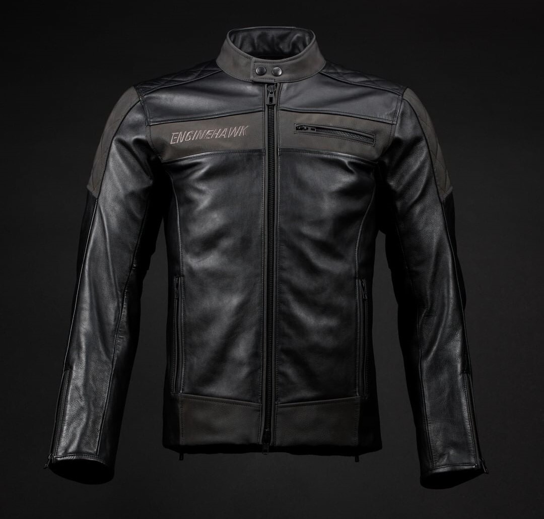 ENGINEHAWK Men's Motorbiker Riding Black & Brown Leather Jacket